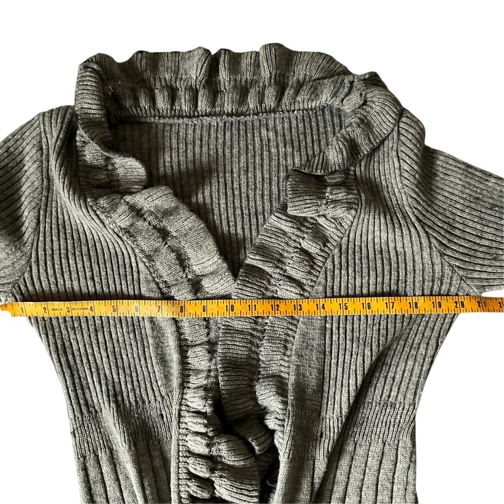 Gray Ribbed Ruffle Cardigan Sweater: Y2K, Modern - Picture 7 of 9